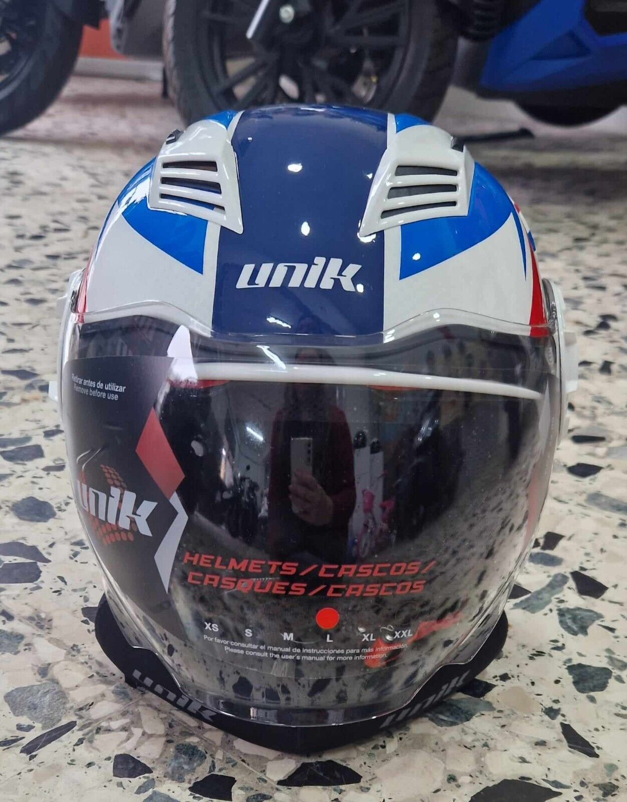 CASCO UNIK omologazione ECE22.06 BIANCO e BLU DOPPIA VISIERA
