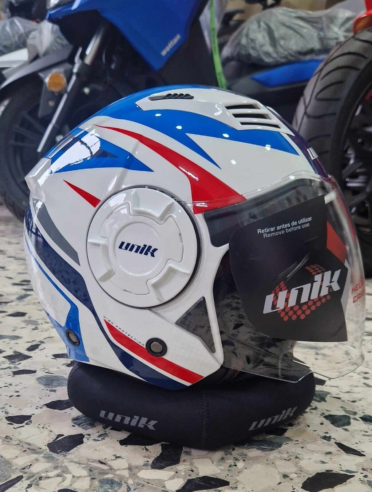 CASCO UNIK omologazione ECE22.06 BIANCO e BLU DOPPIA VISIERA