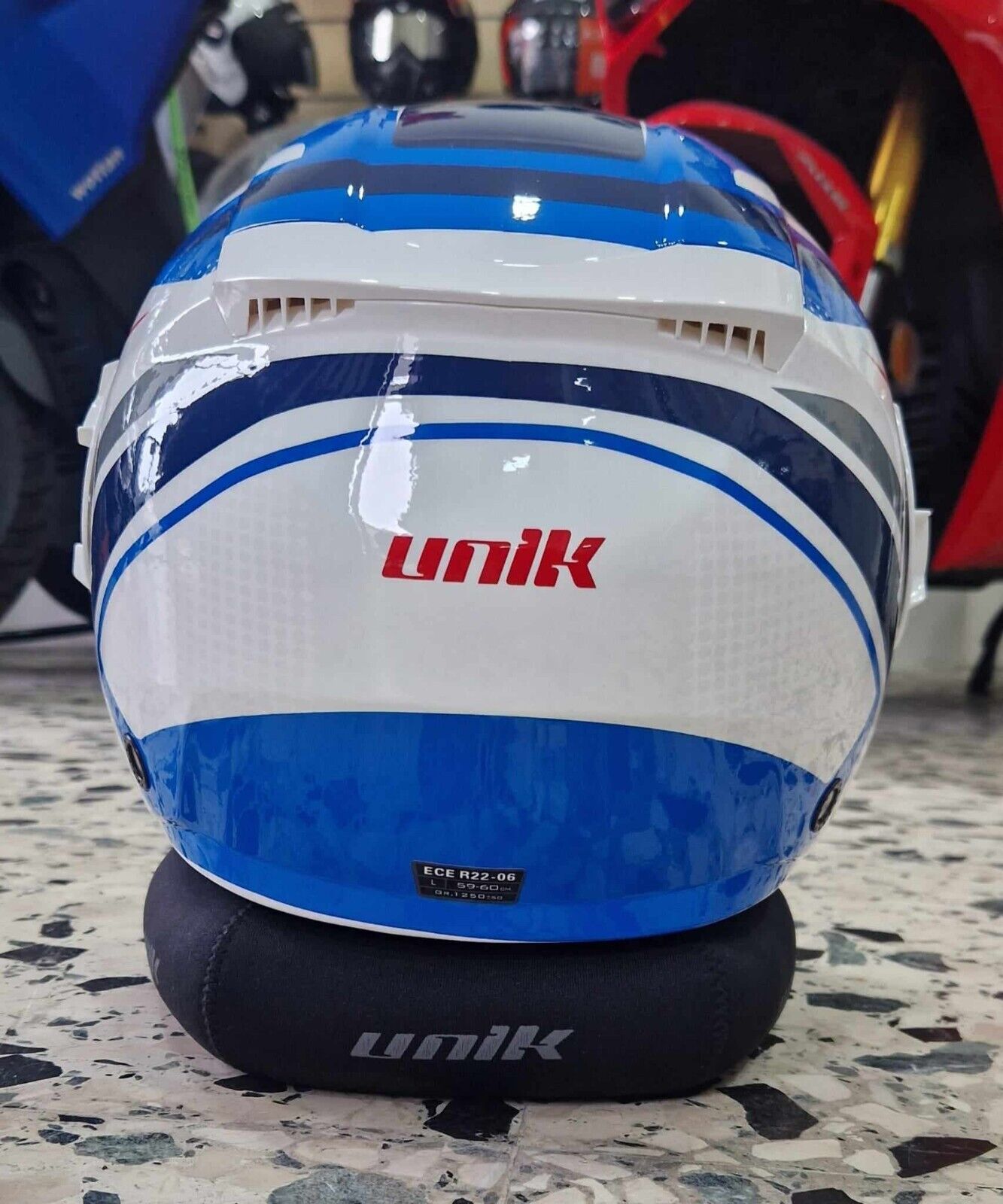 CASCO UNIK omologazione ECE22.06 BIANCO e BLU DOPPIA VISIERA