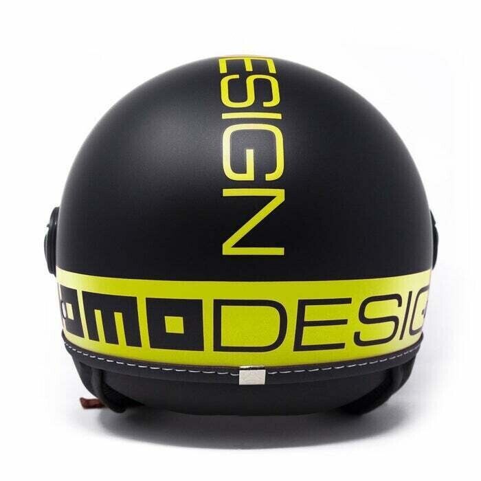 CASCO MOMO DESIGN NERO OPACO SCRITTA GIALLO FLUO