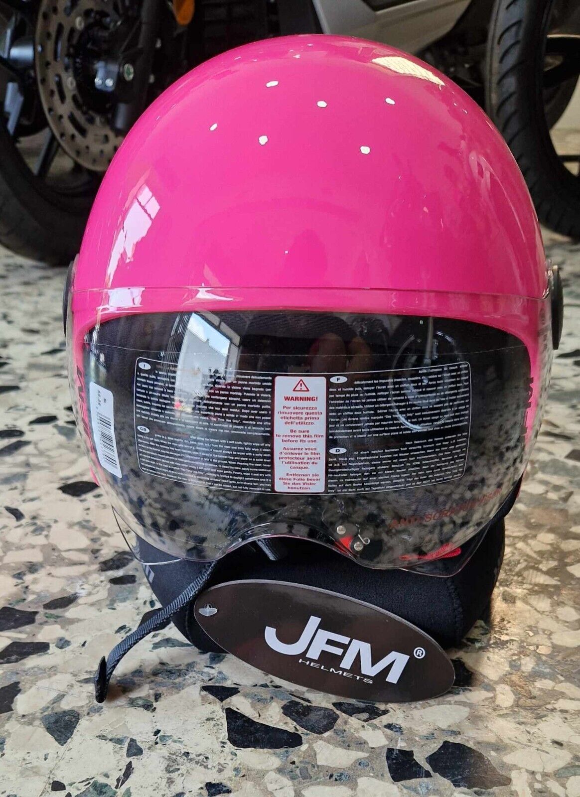 CASCO JFM omologazione ECE 22.06 ROSA LUCIDO con VISIERA CORTA