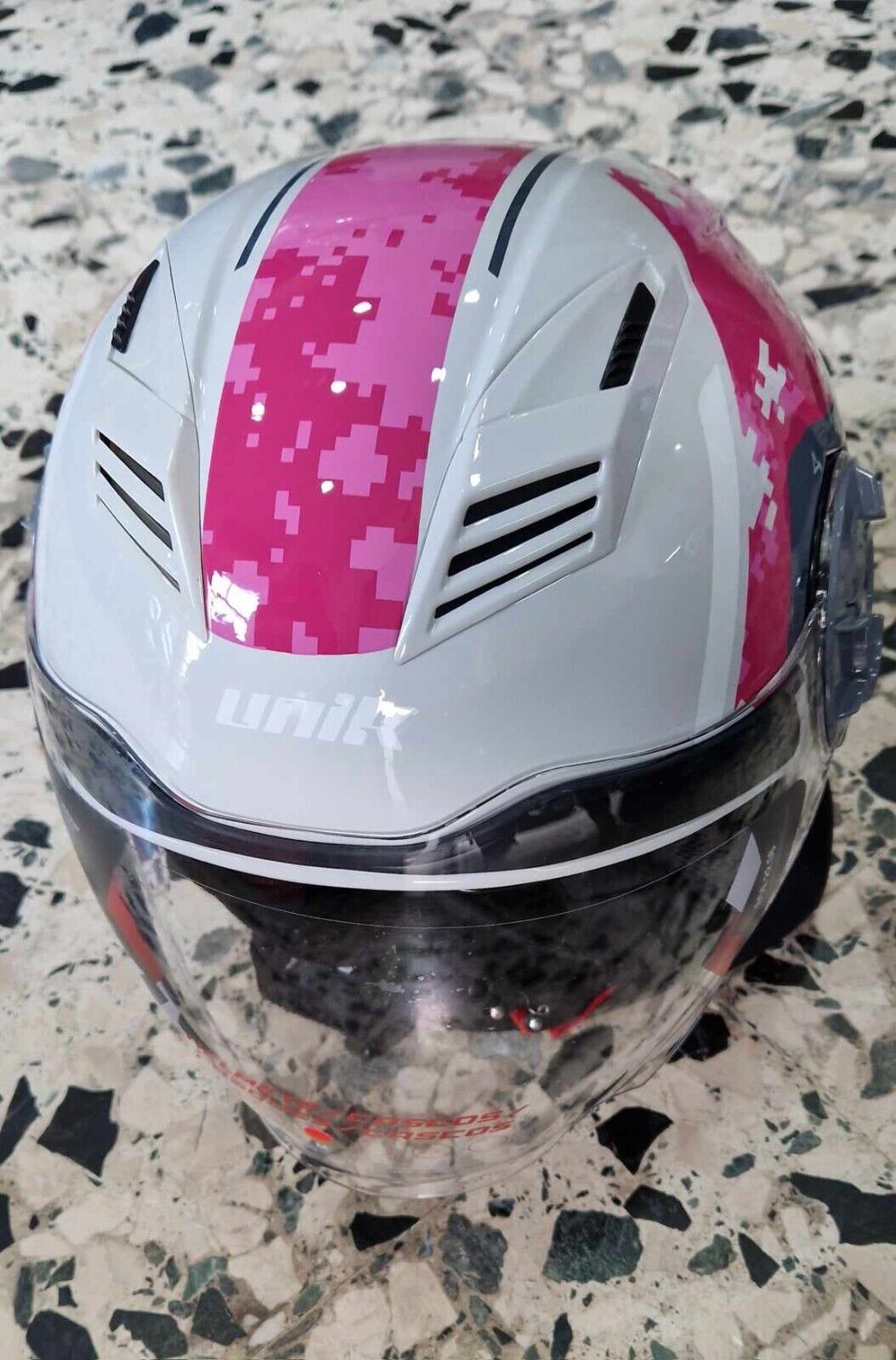 CASCO UNIK omologazione ECE22.06 BIANCO e ROSA con DOPPIA VISIERA